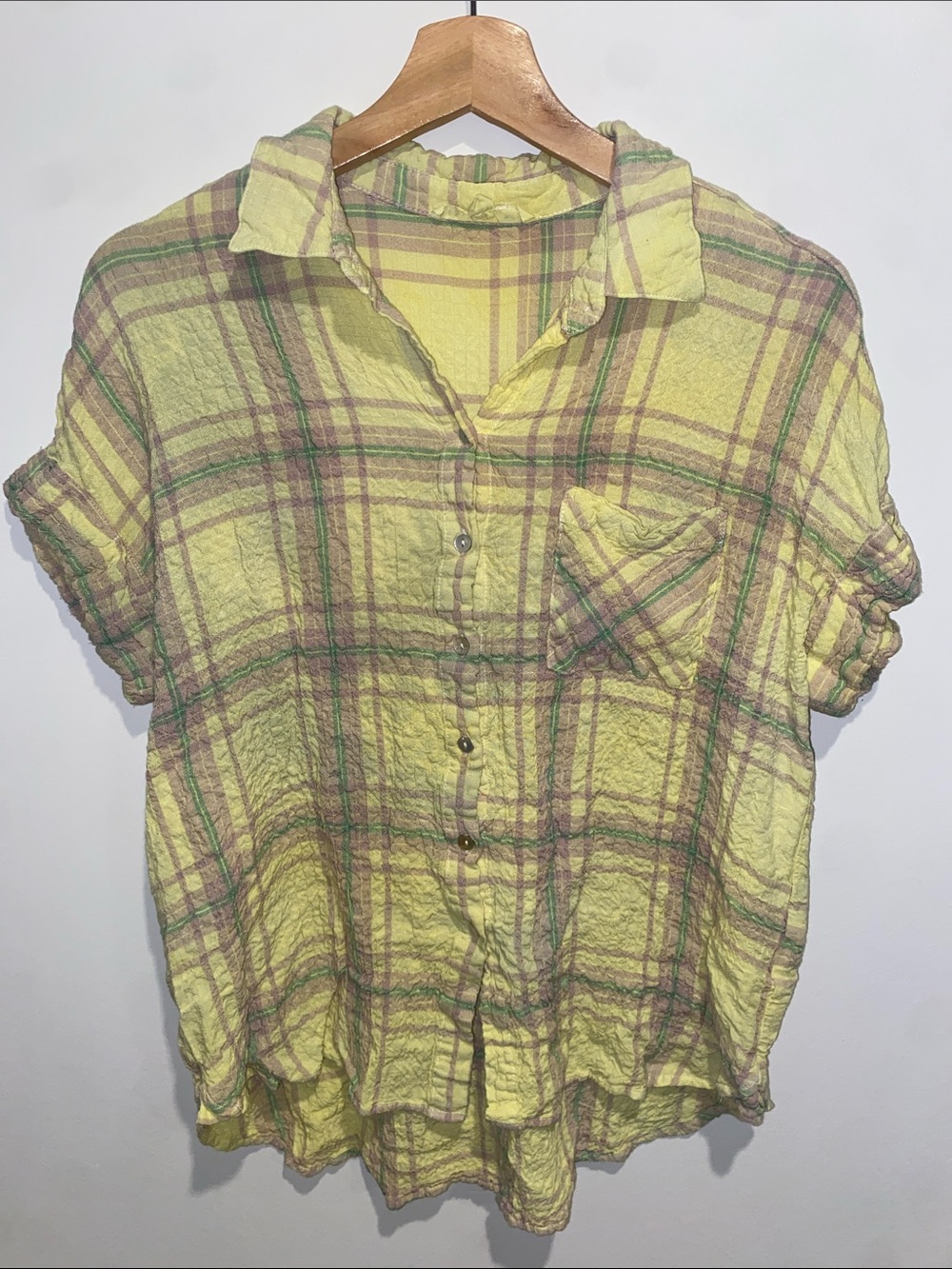 Jane and Delancey Yellow and Green Striped Button-Down Top Size M